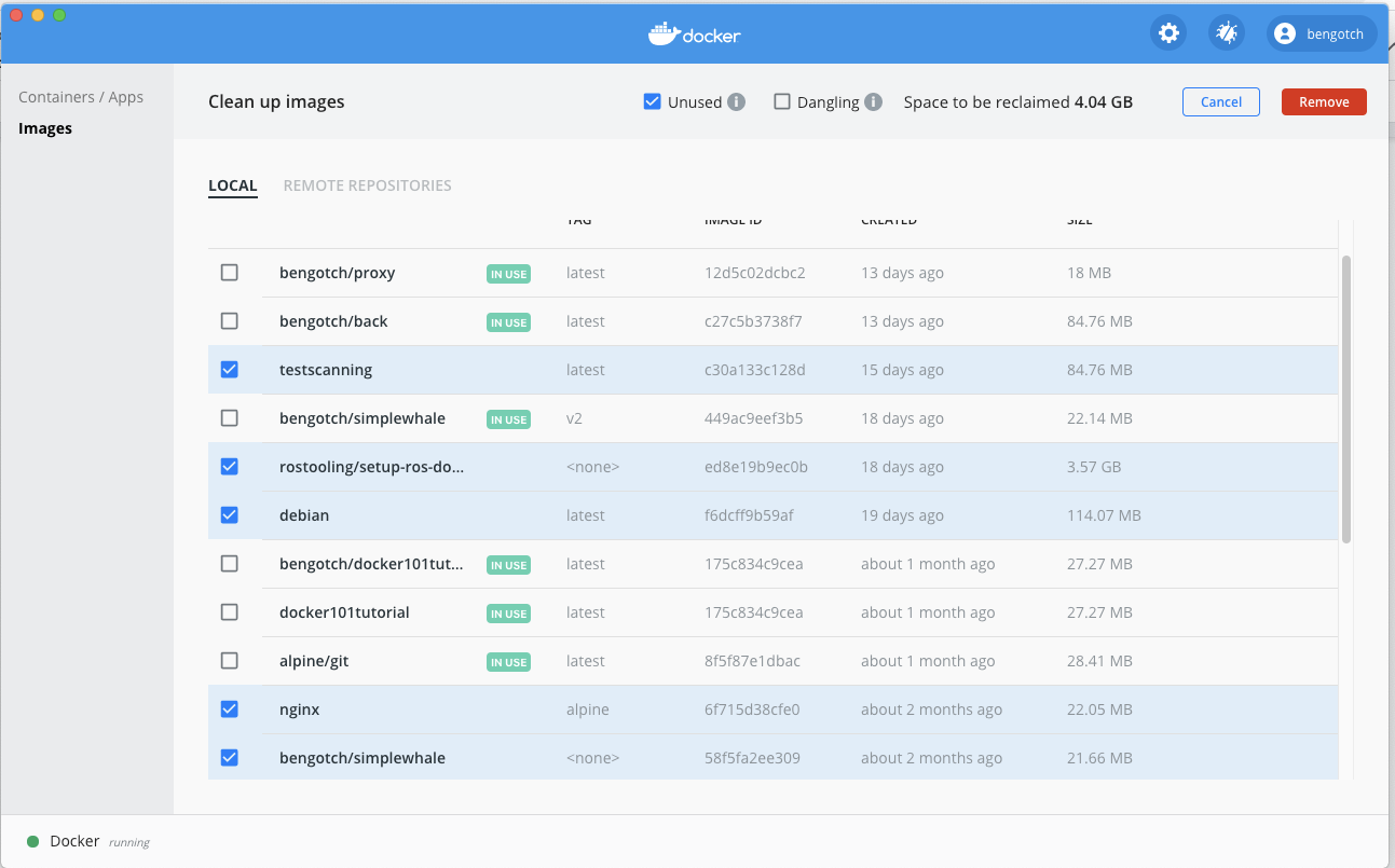 Docker dashboard local images 5