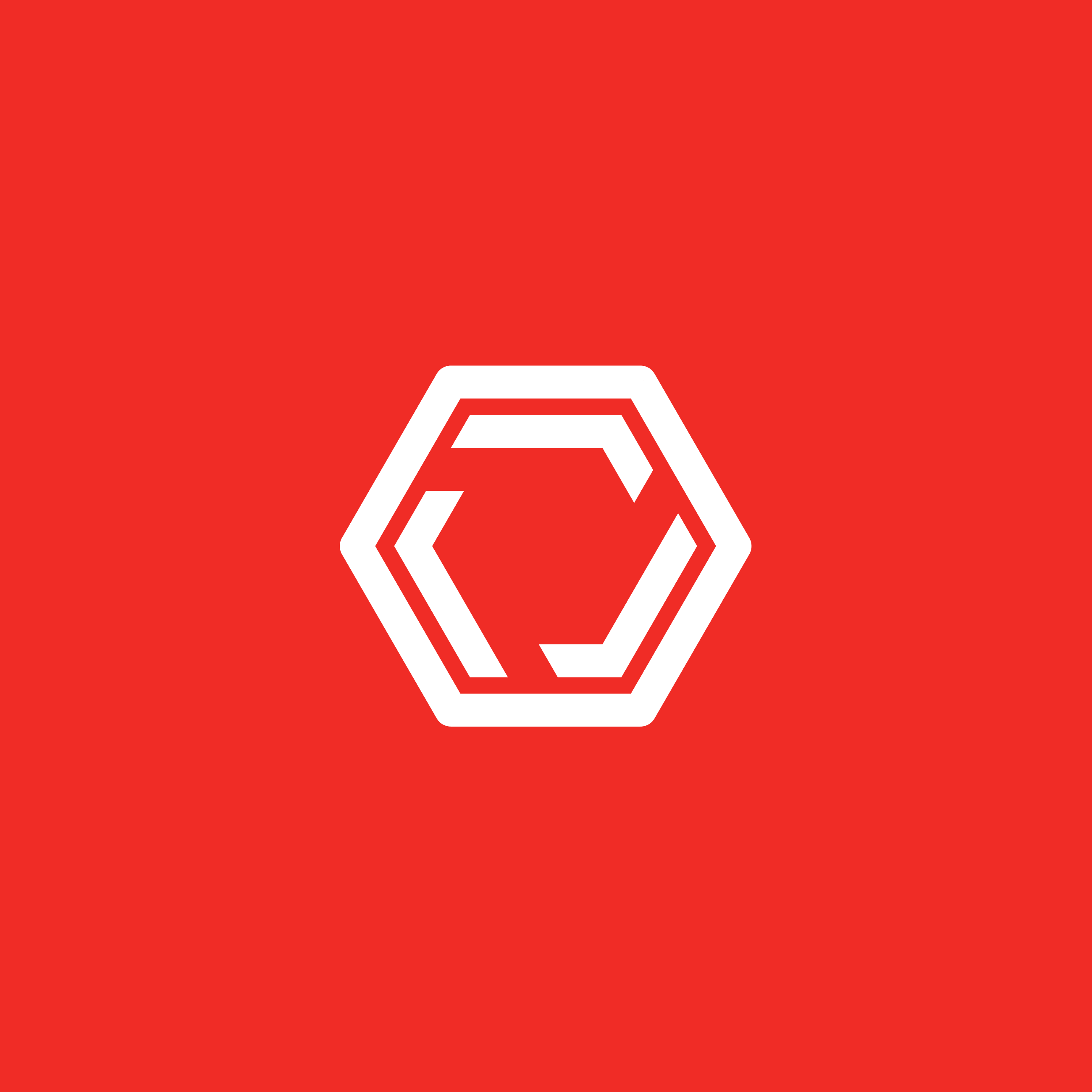 White mutagen logo square on red background
